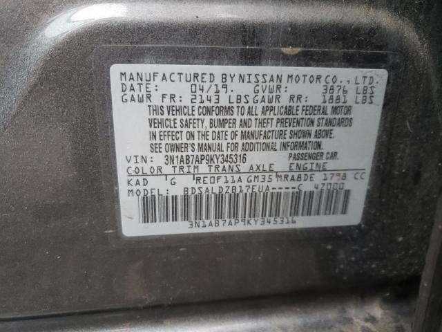 Photo 11 VIN: 3N1AB7AP9KY345316 - NISSAN SENTRA S 