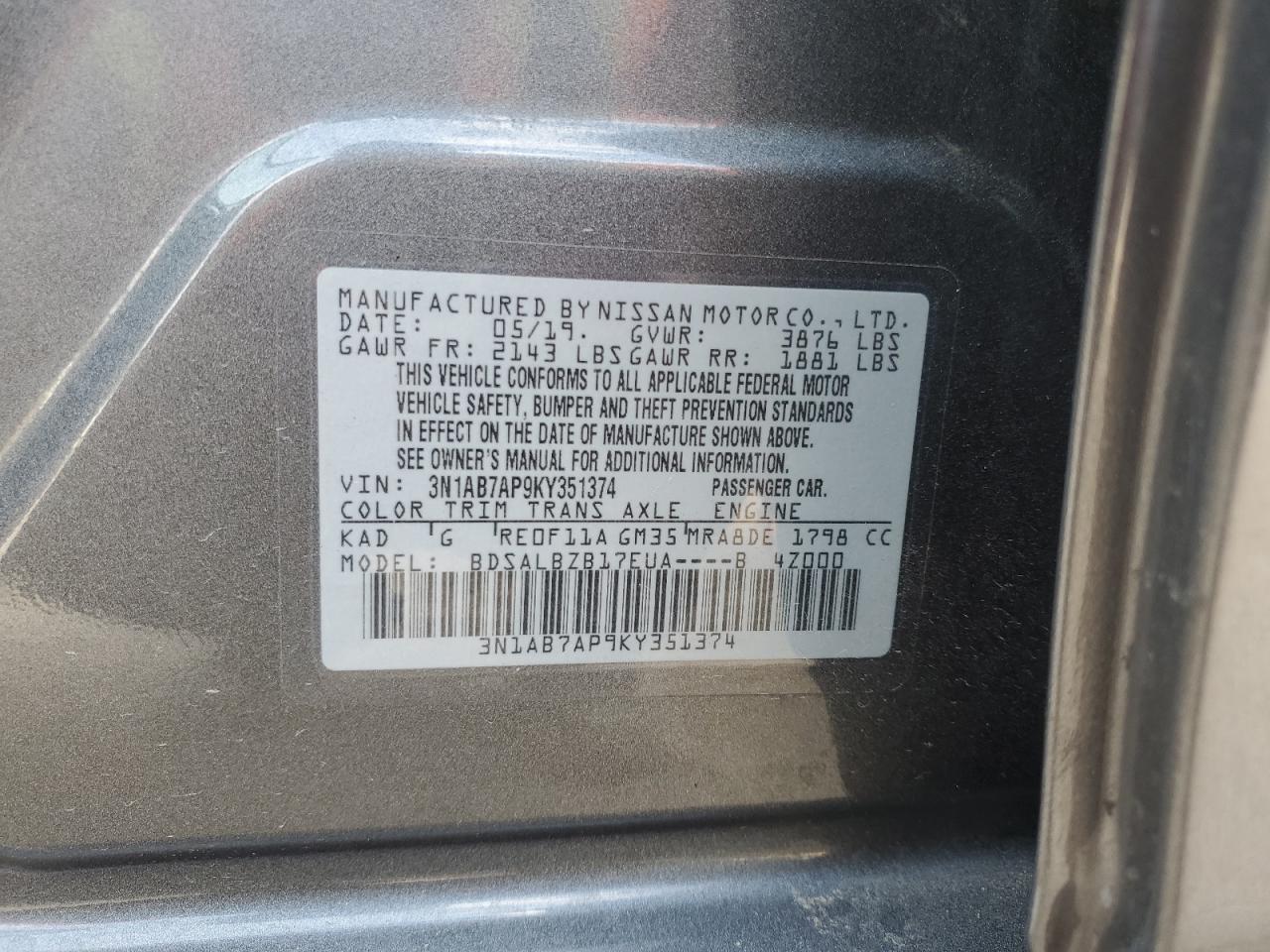 Photo 12 VIN: 3N1AB7AP9KY351374 - NISSAN SENTRA 