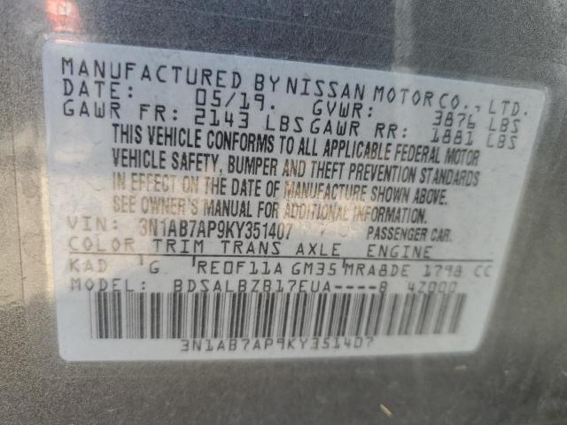 Photo 9 VIN: 3N1AB7AP9KY351407 - NISSAN SENTRA S 