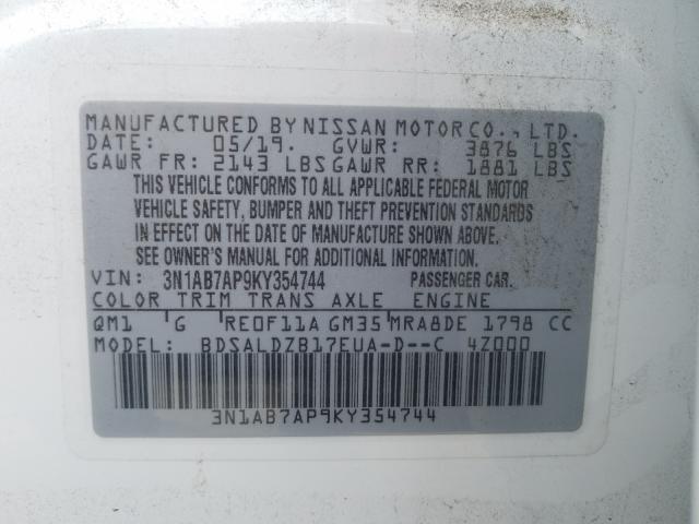 Photo 9 VIN: 3N1AB7AP9KY354744 - NISSAN SENTRA S 