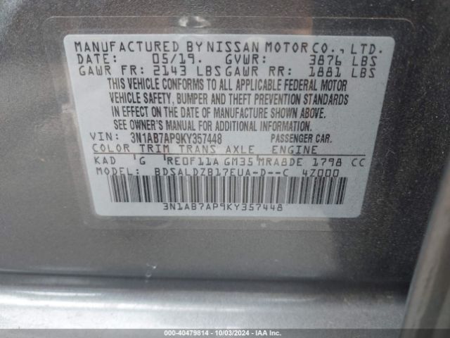 Photo 8 VIN: 3N1AB7AP9KY357448 - NISSAN SENTRA 