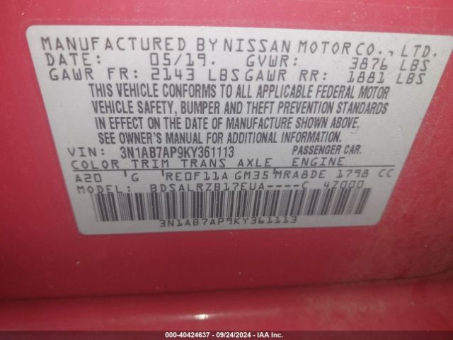 Photo 8 VIN: 3N1AB7AP9KY361113 - NISSAN SENTRA 