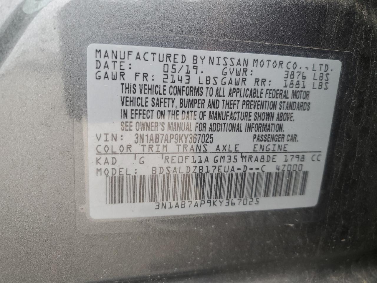 Photo 11 VIN: 3N1AB7AP9KY367025 - NISSAN SENTRA 