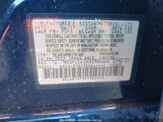 Photo 8 VIN: 3N1AB7AP9KY381443 - NISSAN SENTRA 