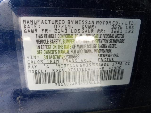 Photo 9 VIN: 3N1AB7AP9KY386688 - NISSAN SENTRA S 