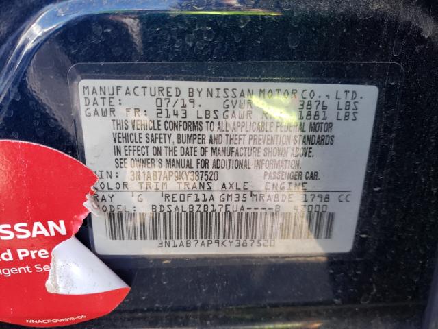 Photo 9 VIN: 3N1AB7AP9KY387520 - NISSAN SENTRA S 