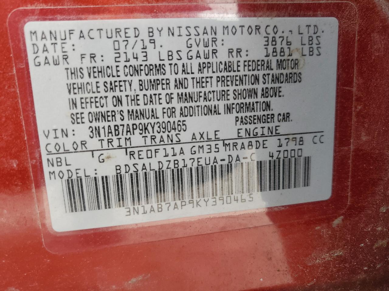 Photo 12 VIN: 3N1AB7AP9KY390465 - NISSAN SENTRA 