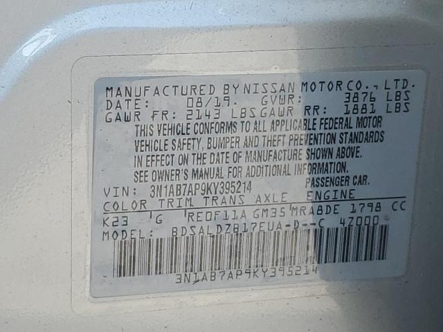 Photo 11 VIN: 3N1AB7AP9KY395214 - NISSAN SENTRA S 