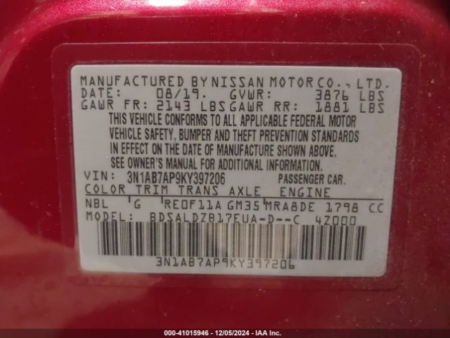 Photo 8 VIN: 3N1AB7AP9KY397206 - NISSAN SENTRA 