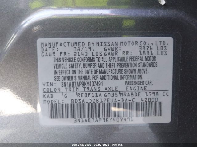 Photo 8 VIN: 3N1AB7AP9KY407491 - NISSAN SENTRA 