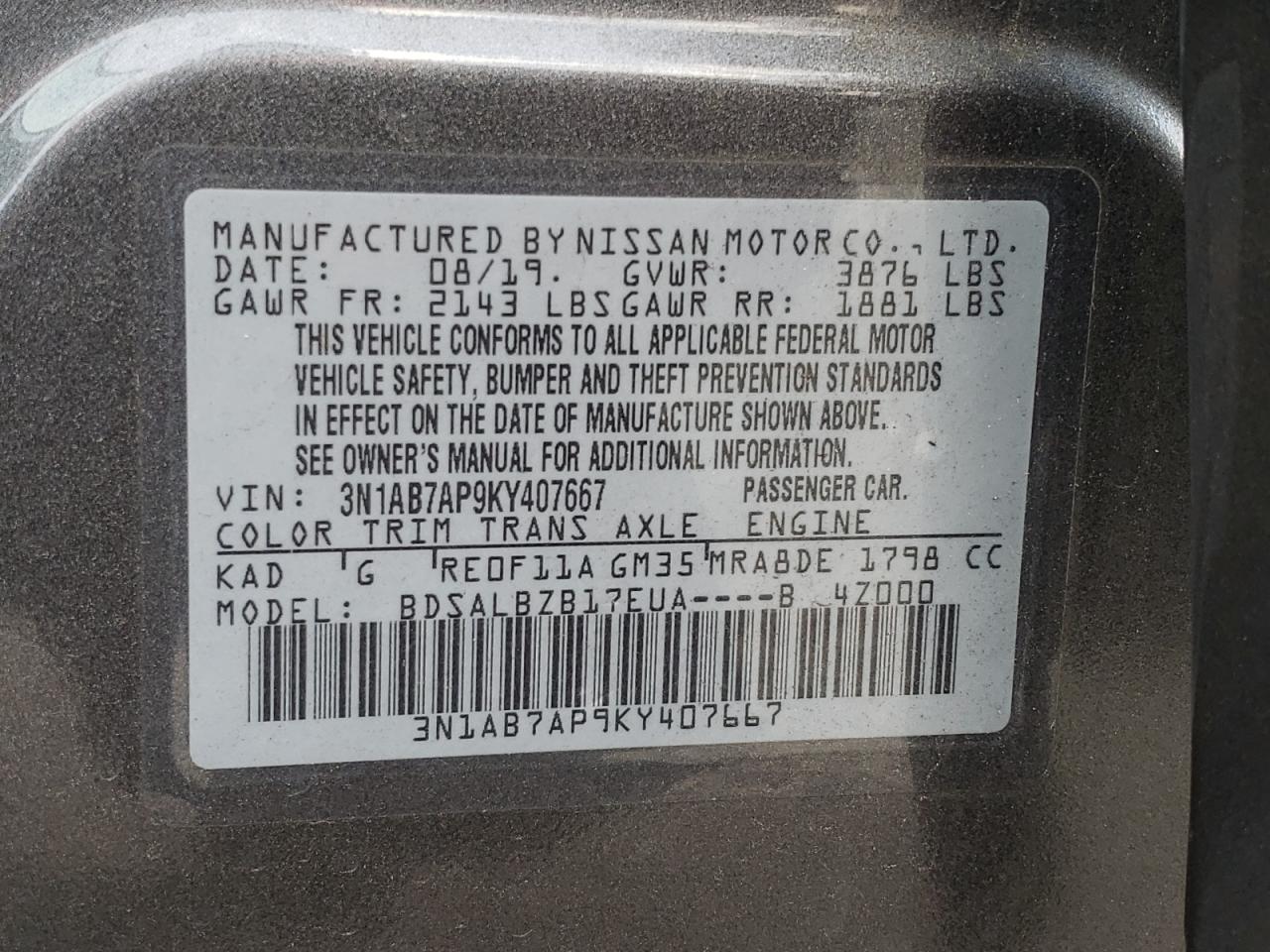 Photo 11 VIN: 3N1AB7AP9KY407667 - NISSAN SENTRA 