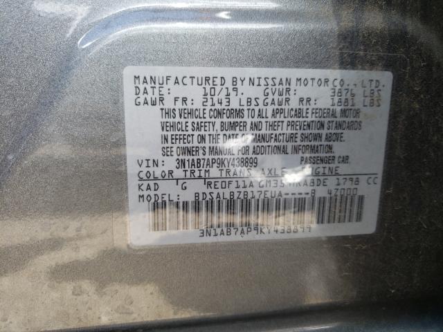 Photo 9 VIN: 3N1AB7AP9KY438899 - NISSAN SENTRA S 