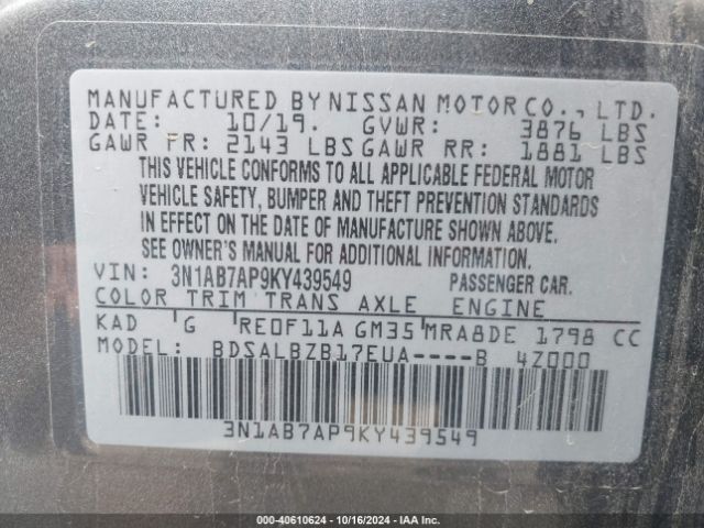 Photo 8 VIN: 3N1AB7AP9KY439549 - NISSAN SENTRA 