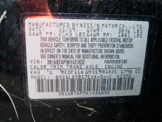 Photo 9 VIN: 3N1AB7AP9KY451832 - NISSAN SENTRA S 