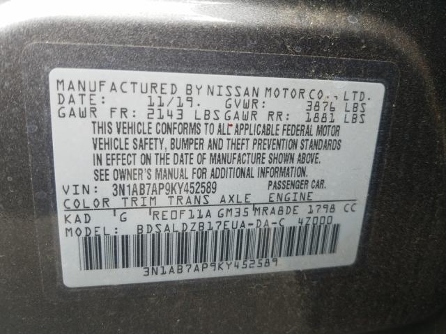 Photo 9 VIN: 3N1AB7AP9KY452589 - NISSAN SENTRA S 