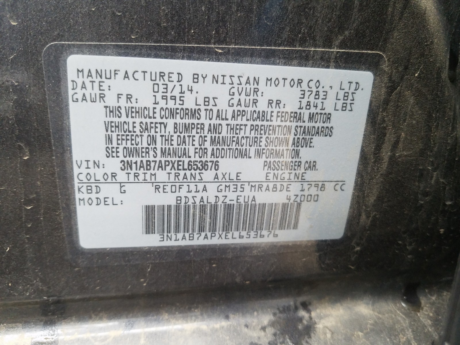 Photo 9 VIN: 3N1AB7APXEL653676 - NISSAN SENTRA S 