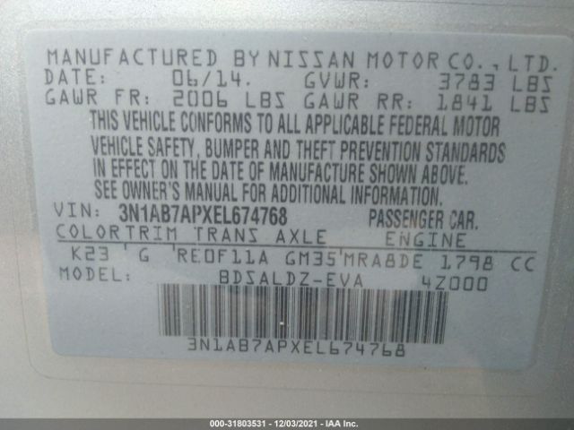 Photo 8 VIN: 3N1AB7APXEL674768 - NISSAN SENTRA 