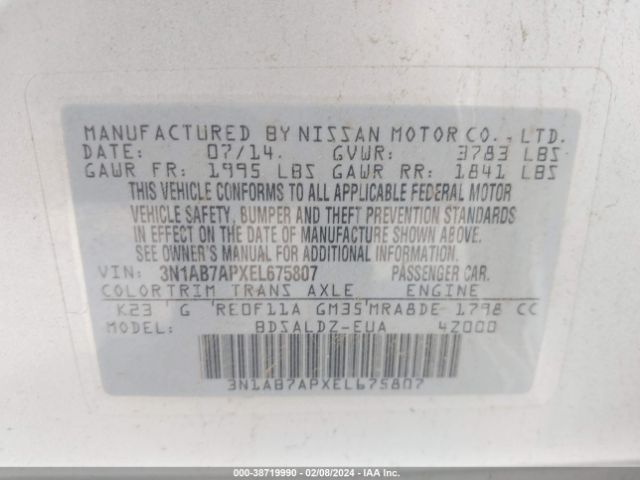 Photo 8 VIN: 3N1AB7APXEL675807 - NISSAN SENTRA 