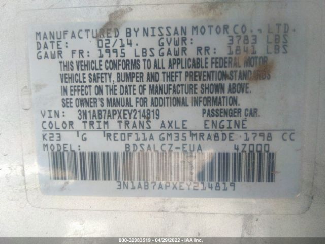 Photo 8 VIN: 3N1AB7APXEY214819 - NISSAN SENTRA 