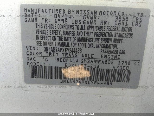 Photo 8 VIN: 3N1AB7APXEY244483 - NISSAN SENTRA 