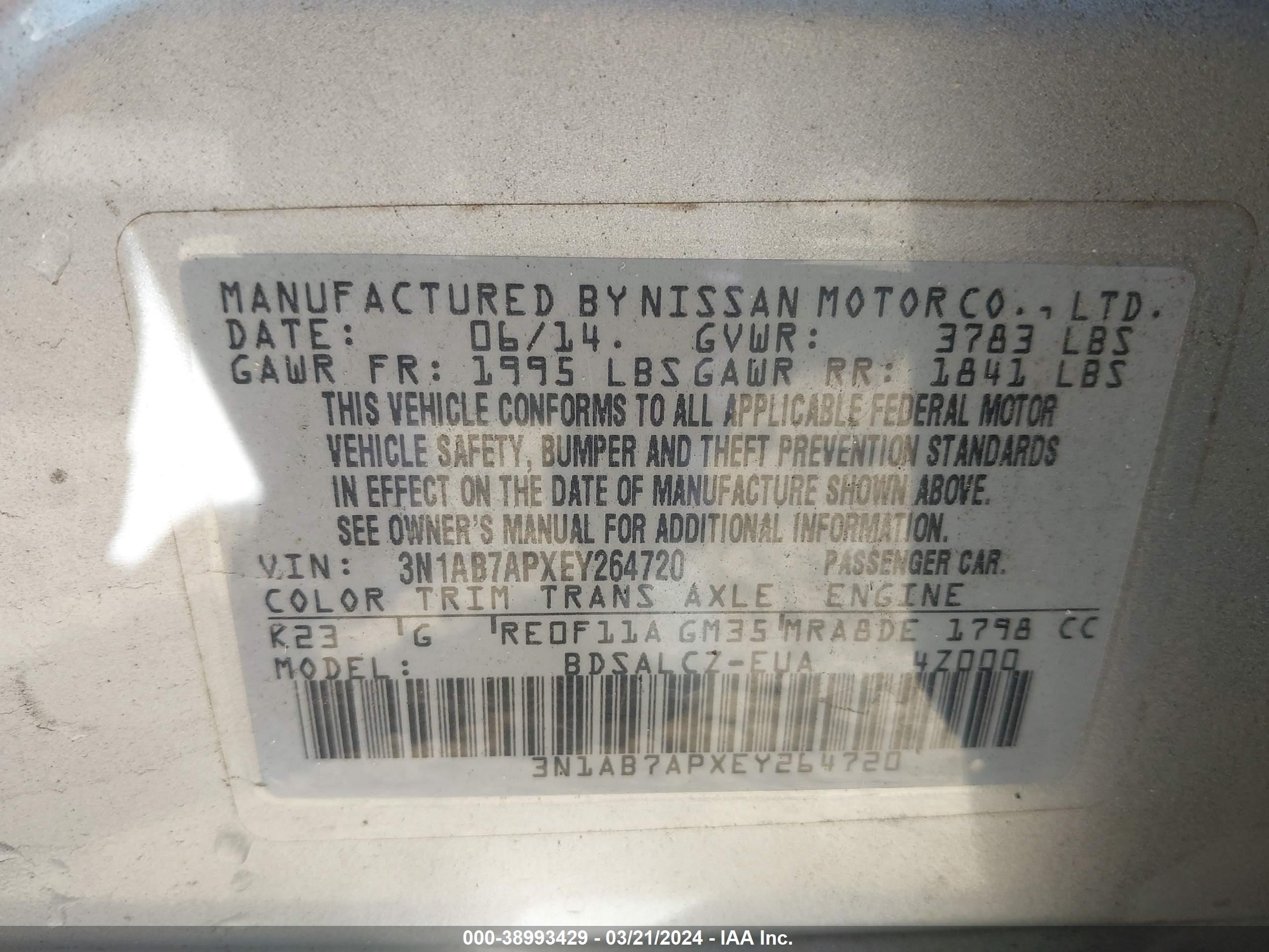 Photo 8 VIN: 3N1AB7APXEY264720 - NISSAN SENTRA 