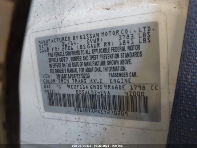 Photo 8 VIN: 3N1AB7APXEY270209 - NISSAN SENTRA 