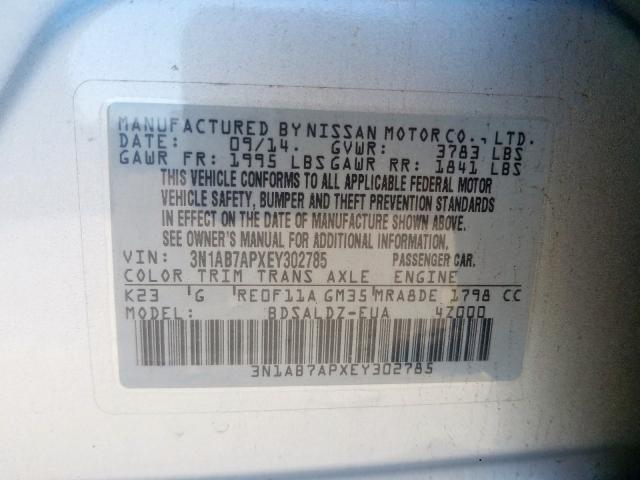 Photo 9 VIN: 3N1AB7APXEY302785 - NISSAN SENTRA S 