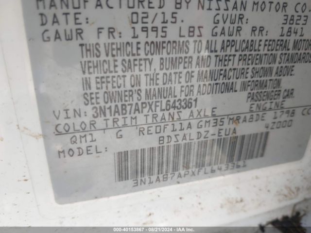 Photo 8 VIN: 3N1AB7APXFL643361 - NISSAN SENTRA 