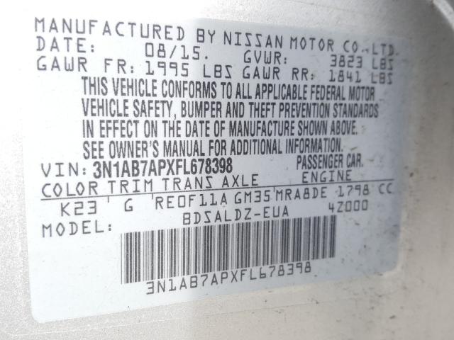 Photo 9 VIN: 3N1AB7APXFL678398 - NISSAN SENTRA S 