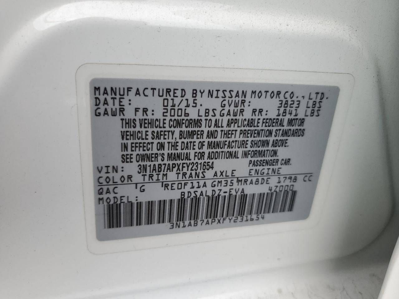 Photo 11 VIN: 3N1AB7APXFY231654 - NISSAN SENTRA 