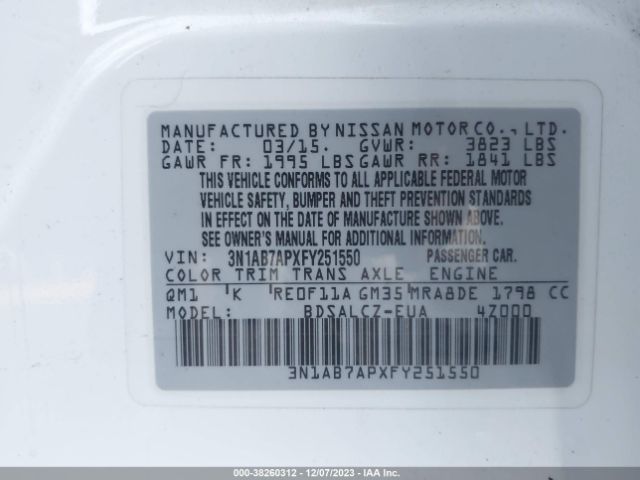 Photo 8 VIN: 3N1AB7APXFY251550 - NISSAN SENTRA 