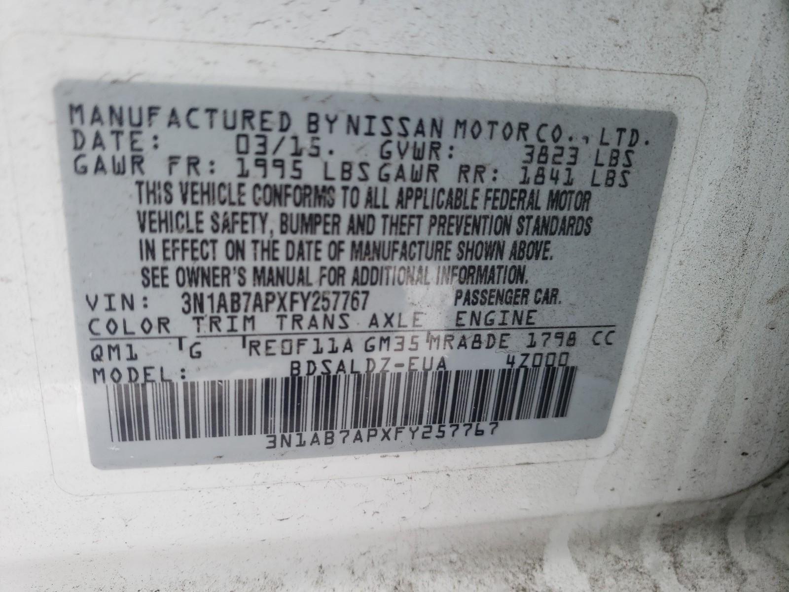 Photo 9 VIN: 3N1AB7APXFY257767 - NISSAN SENTRA 