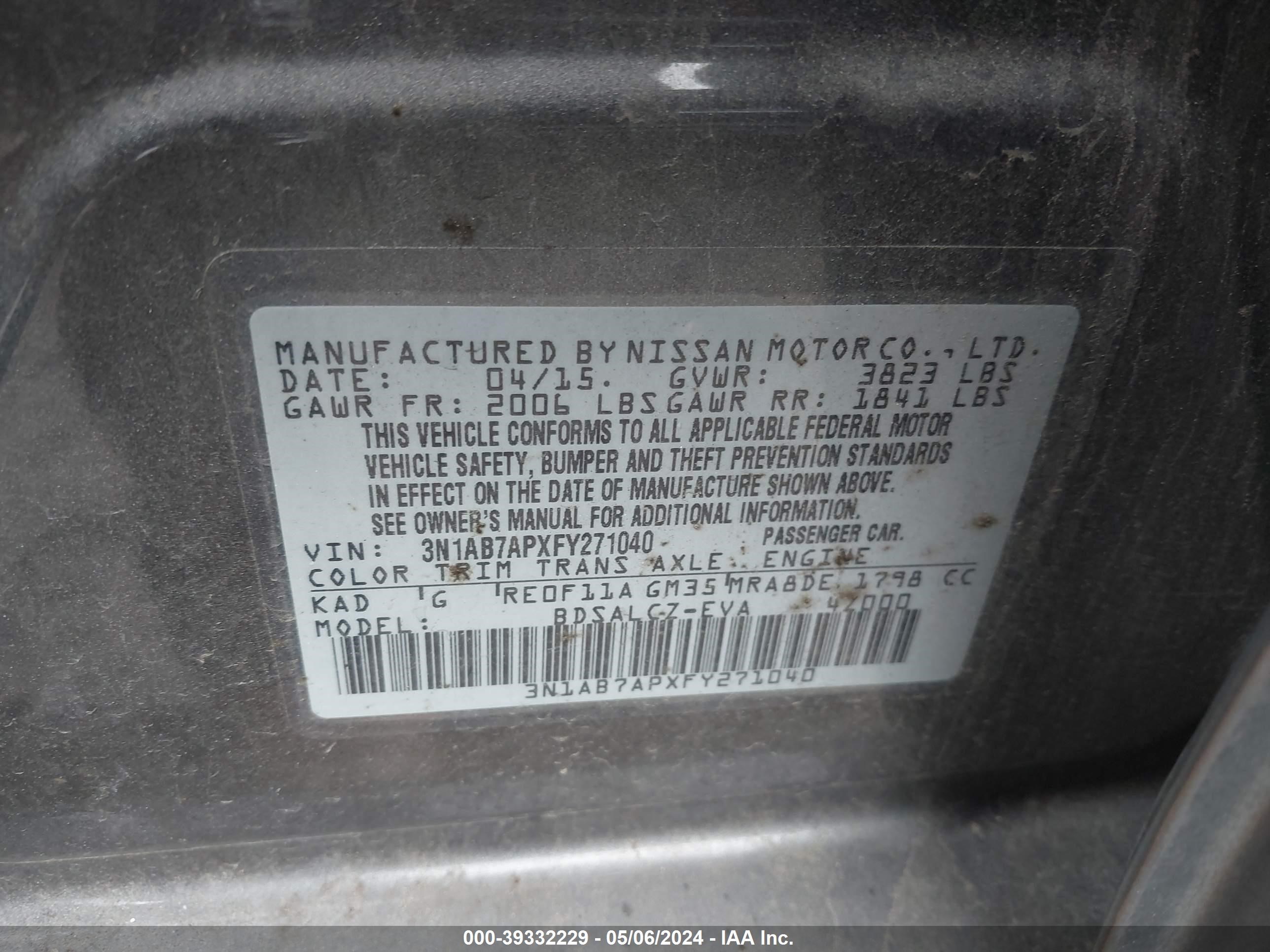 Photo 8 VIN: 3N1AB7APXFY271040 - NISSAN SENTRA 