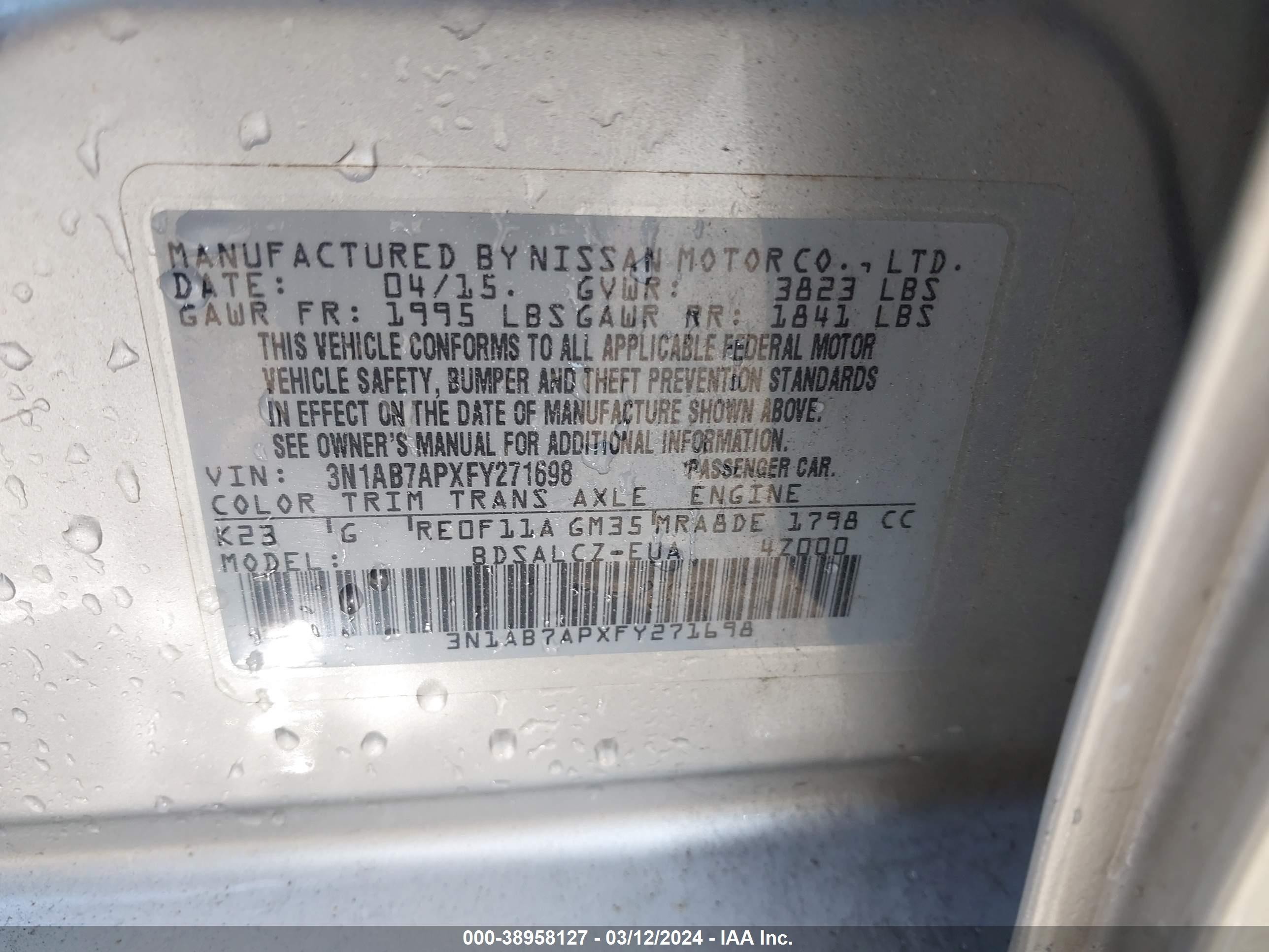 Photo 8 VIN: 3N1AB7APXFY271698 - NISSAN SENTRA 