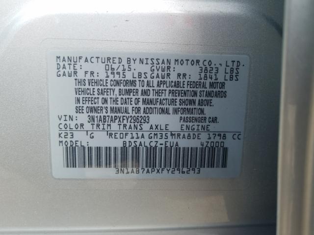 Photo 9 VIN: 3N1AB7APXFY296293 - NISSAN SENTRA S 