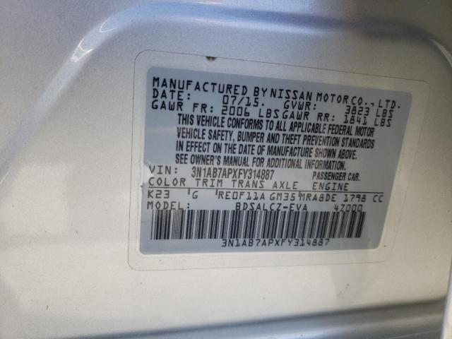 Photo 12 VIN: 3N1AB7APXFY314887 - NISSAN SENTRA S 