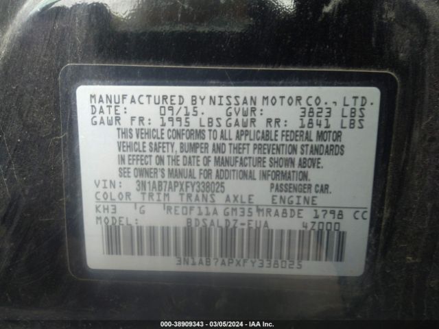 Photo 8 VIN: 3N1AB7APXFY338025 - NISSAN SENTRA S 