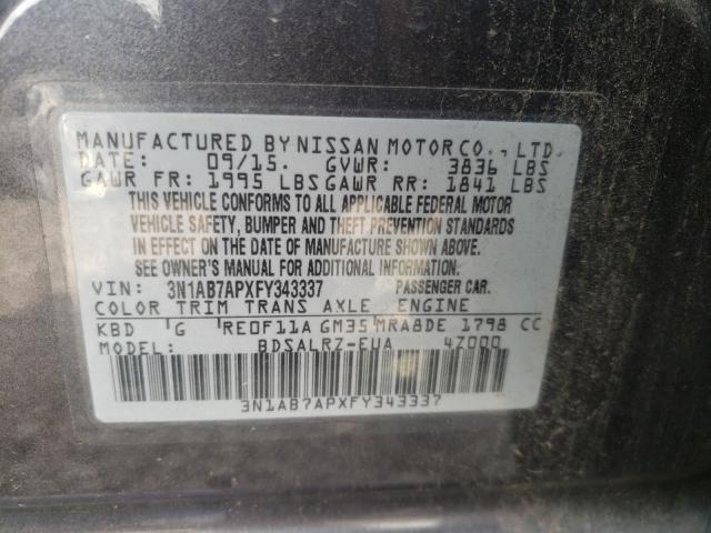 Photo 9 VIN: 3N1AB7APXFY343337 - NISSAN SENTRA S 