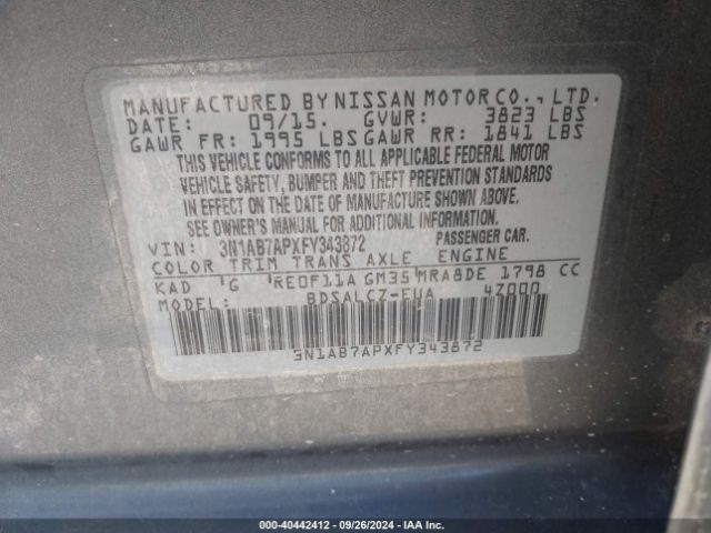 Photo 8 VIN: 3N1AB7APXFY343872 - NISSAN SENTRA 