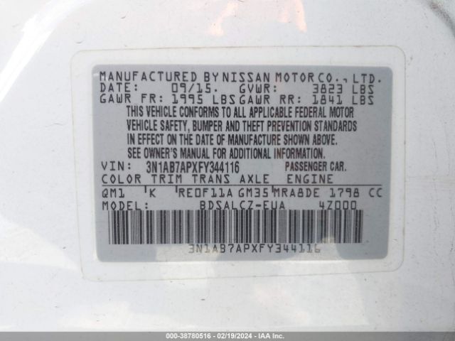 Photo 8 VIN: 3N1AB7APXFY344116 - NISSAN SENTRA 