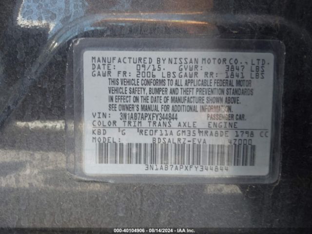 Photo 8 VIN: 3N1AB7APXFY344844 - NISSAN SENTRA 