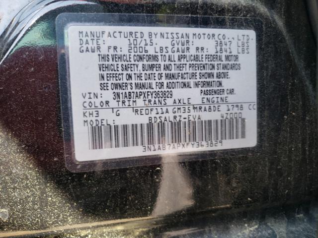 Photo 9 VIN: 3N1AB7APXFY363829 - NISSAN SENTRA S 