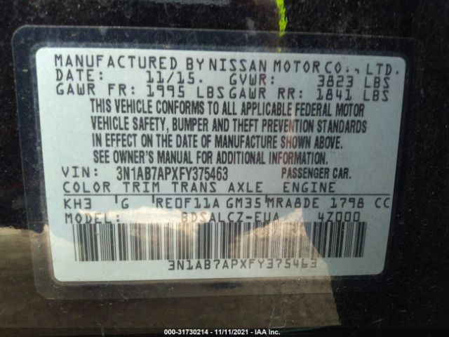 Photo 8 VIN: 3N1AB7APXFY375463 - NISSAN SENTRA 