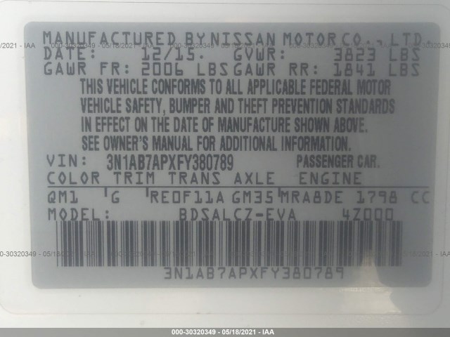 Photo 8 VIN: 3N1AB7APXFY380789 - NISSAN SENTRA 