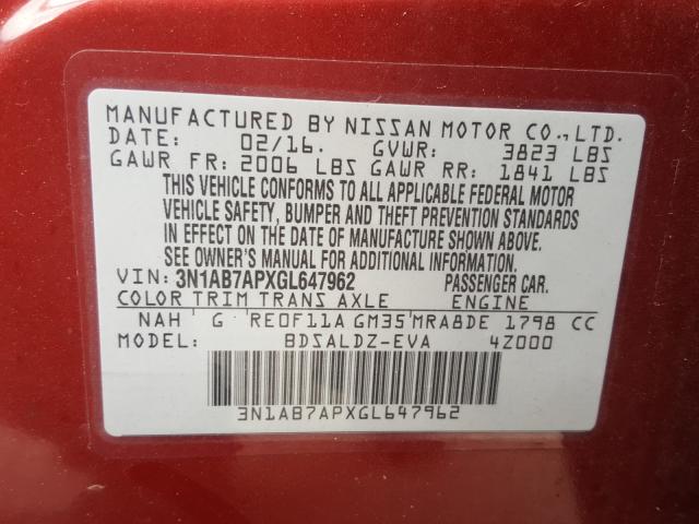 Photo 9 VIN: 3N1AB7APXGL647962 - NISSAN SENTRA S 