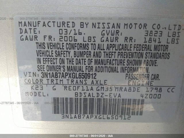 Photo 8 VIN: 3N1AB7APXGL650912 - NISSAN SENTRA 