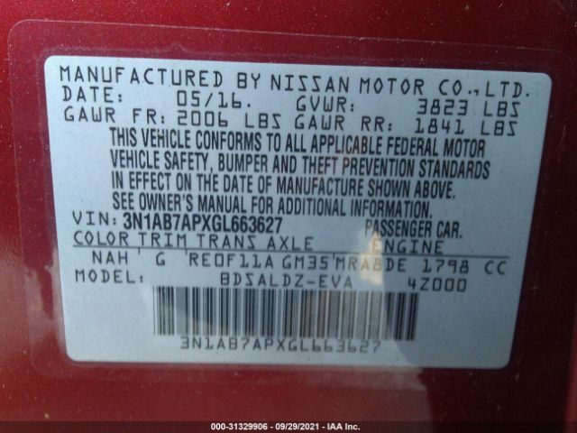 Photo 8 VIN: 3N1AB7APXGL663627 - NISSAN SENTRA 