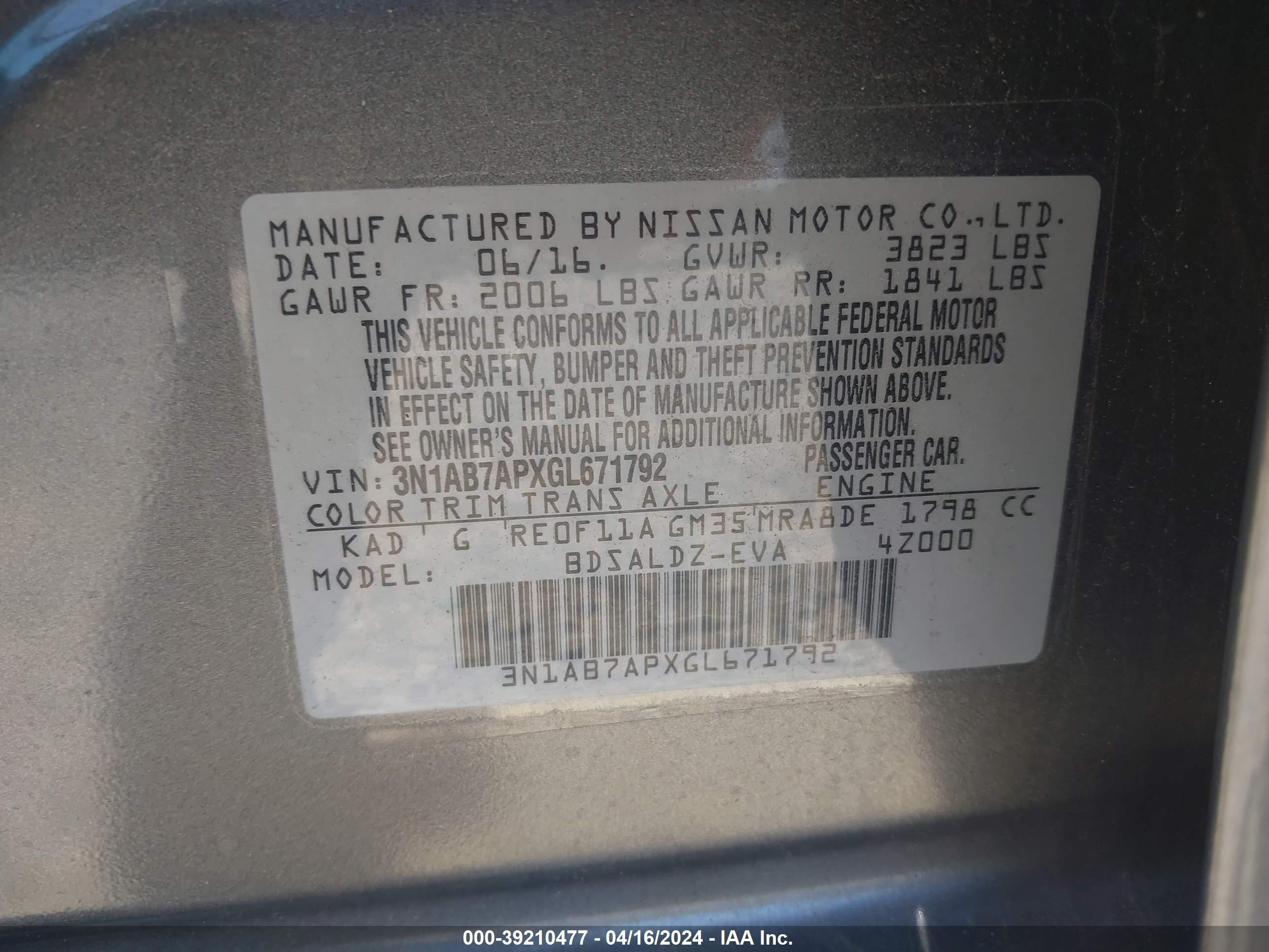 Photo 8 VIN: 3N1AB7APXGL671792 - NISSAN SENTRA 