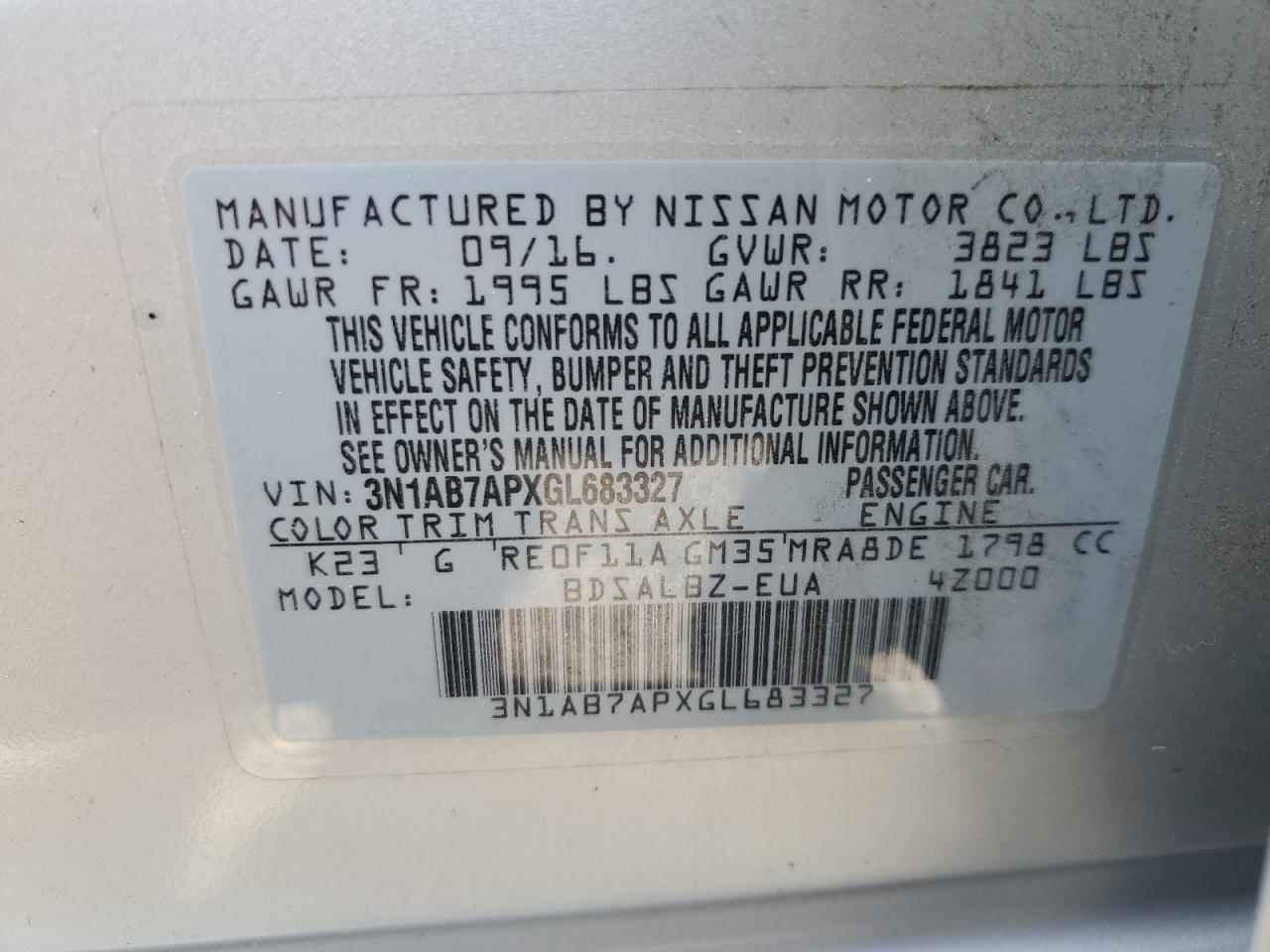 Photo 11 VIN: 3N1AB7APXGL683327 - NISSAN SENTRA 