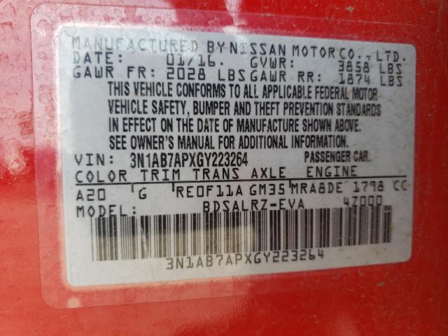 Photo 9 VIN: 3N1AB7APXGY223264 - NISSAN SENTRA S 